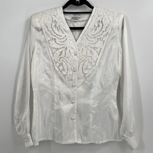 Karnold Vintage white lace button blouse top size m